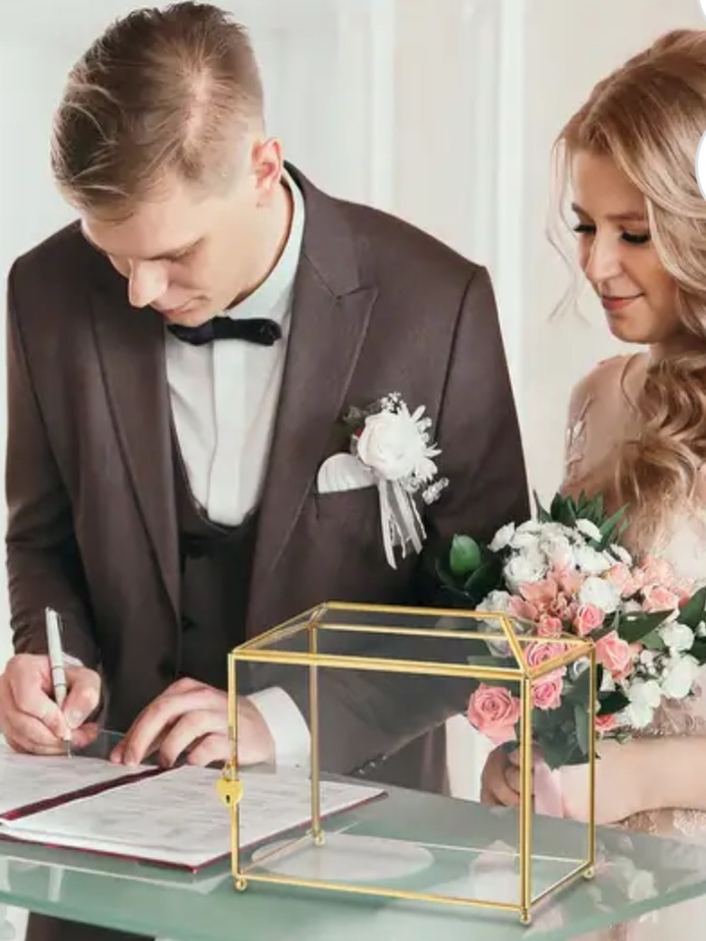 Glass Card Box with Lock - Rose Gold